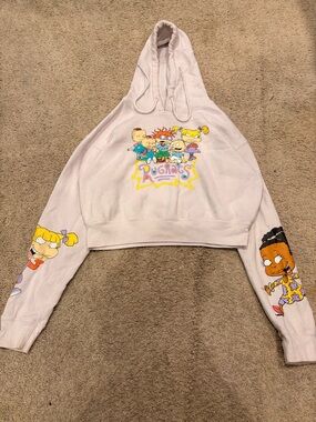 Nickelodeon Light Pink Rugrats Cropped Hoodie with Colorful Character Graphics